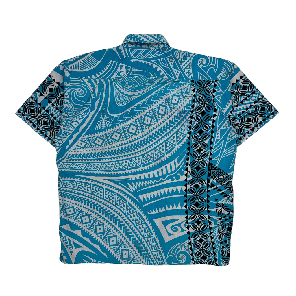Tapa Graphic Hawaiian Shirt - 3XL Blue Cotton - Image 2