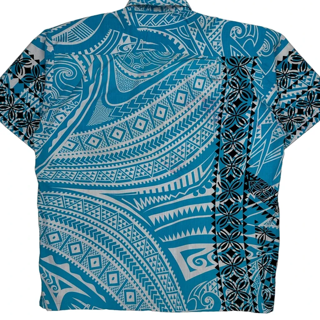 Tapa Graphic Hawaiian Shirt - 3XL Blue Cotton - Image 6