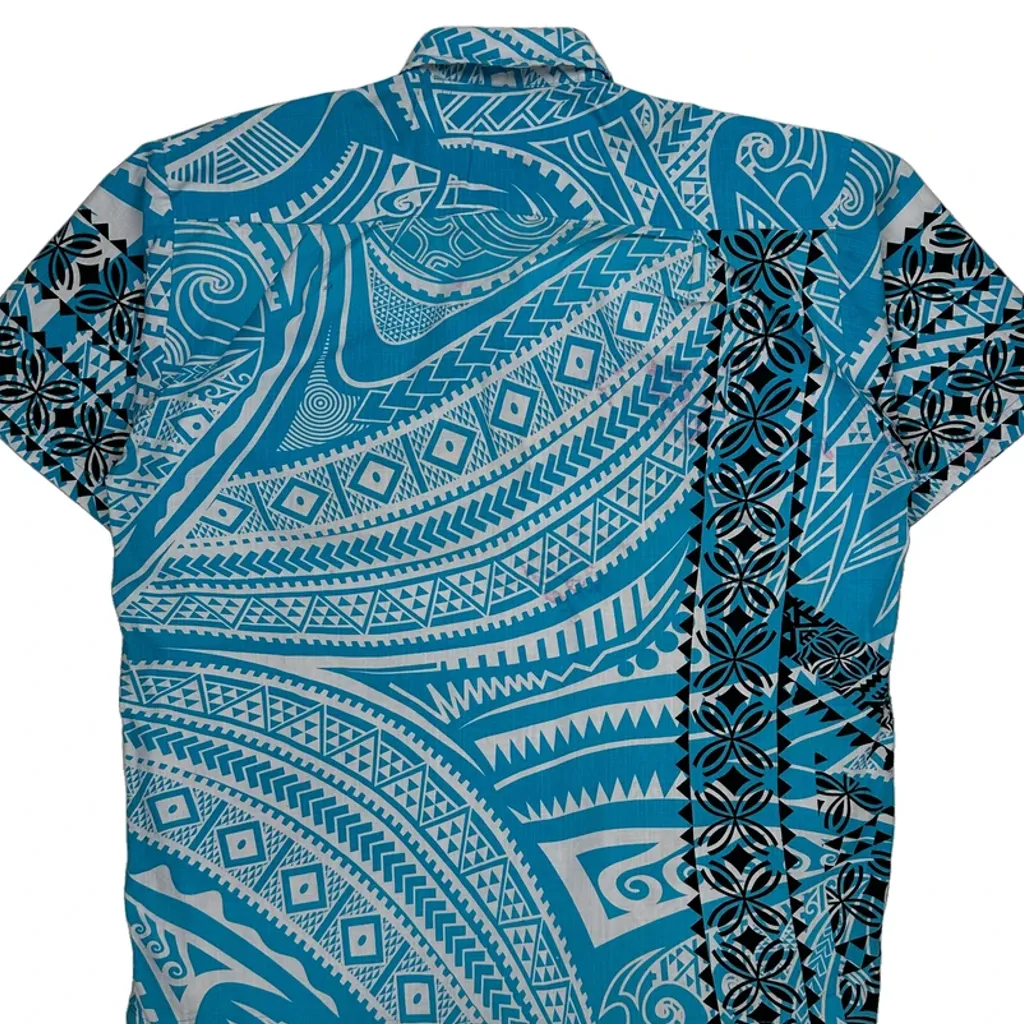 Tapa Graphic Hawaiian Shirt - 3XL Blue Cotton - Image 7