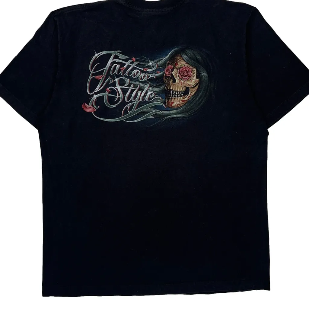 Tattoo Style Rock Eagle Single Stitch T-Shirt - Large Black Cotton - Image 6