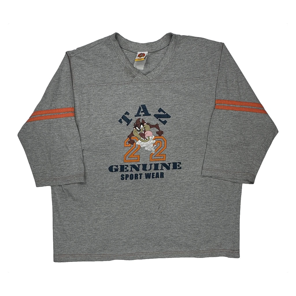 Taz Looney Tunes Cartoon Long Sleeve T-Shirt - 2XL Gray Cotton