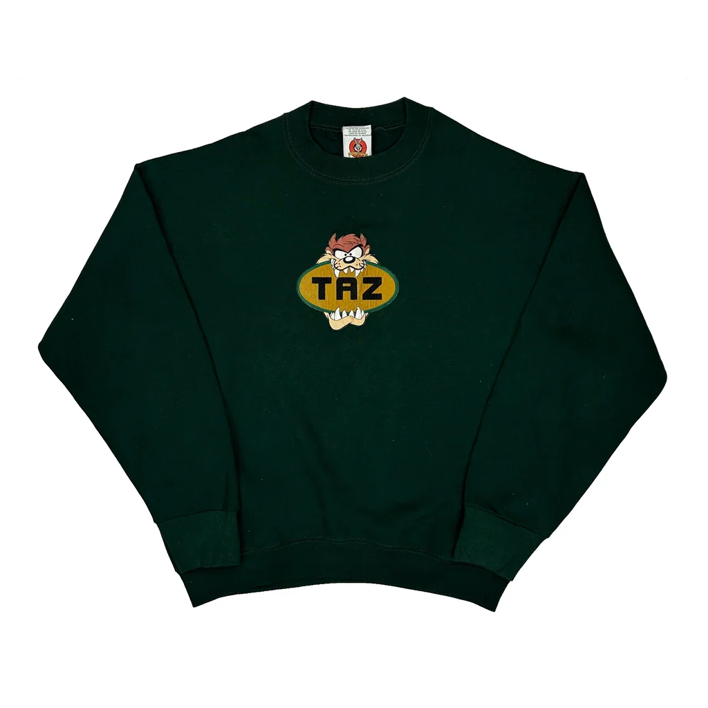 Taz Looney Tunes Cartoon Sweatshirt - Large Green Cotton Blend