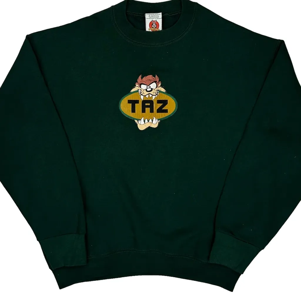 Taz Looney Tunes Cartoon Sweatshirt - Large Green Cotton Blend - Image 4
