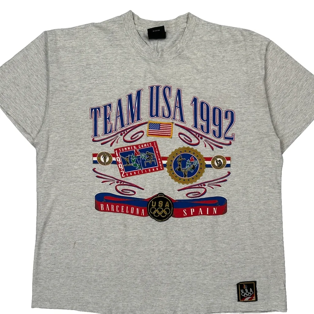 Team USA 1992 USA Olympics Graphic T-Shirt - Large Grey Cotton - Image 6