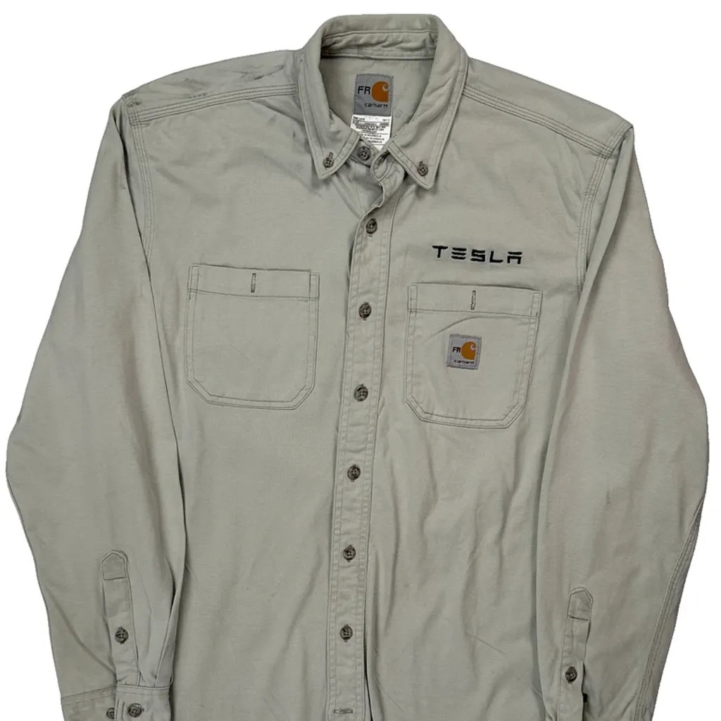 Tesla Logo Carhartt Shirt - Medium Beige Cotton - Image 4