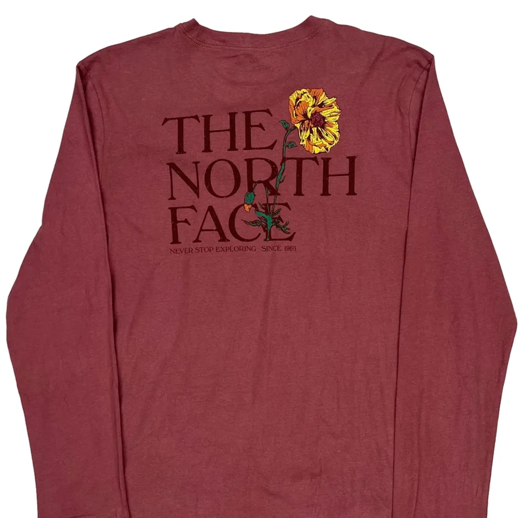 The North Face Floral Long Sleeve T-Shirt - XL Red Cotton - Image 6