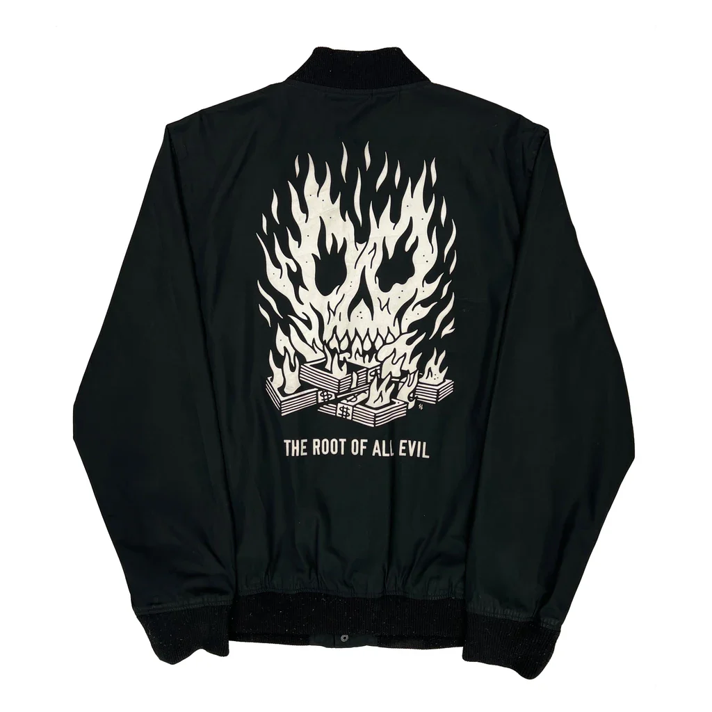 The Root Of All Evil Sketchy Tank Graphic Coach Bomber Jacket - XL Black Polyester - Image 2