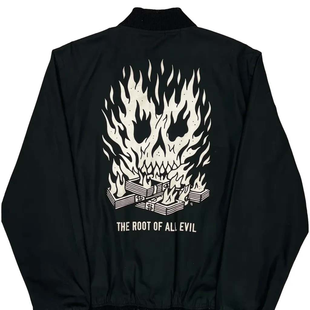 The Root Of All Evil Sketchy Tank Graphic Coach Bomber Jacket - XL Black Polyester - Image 6