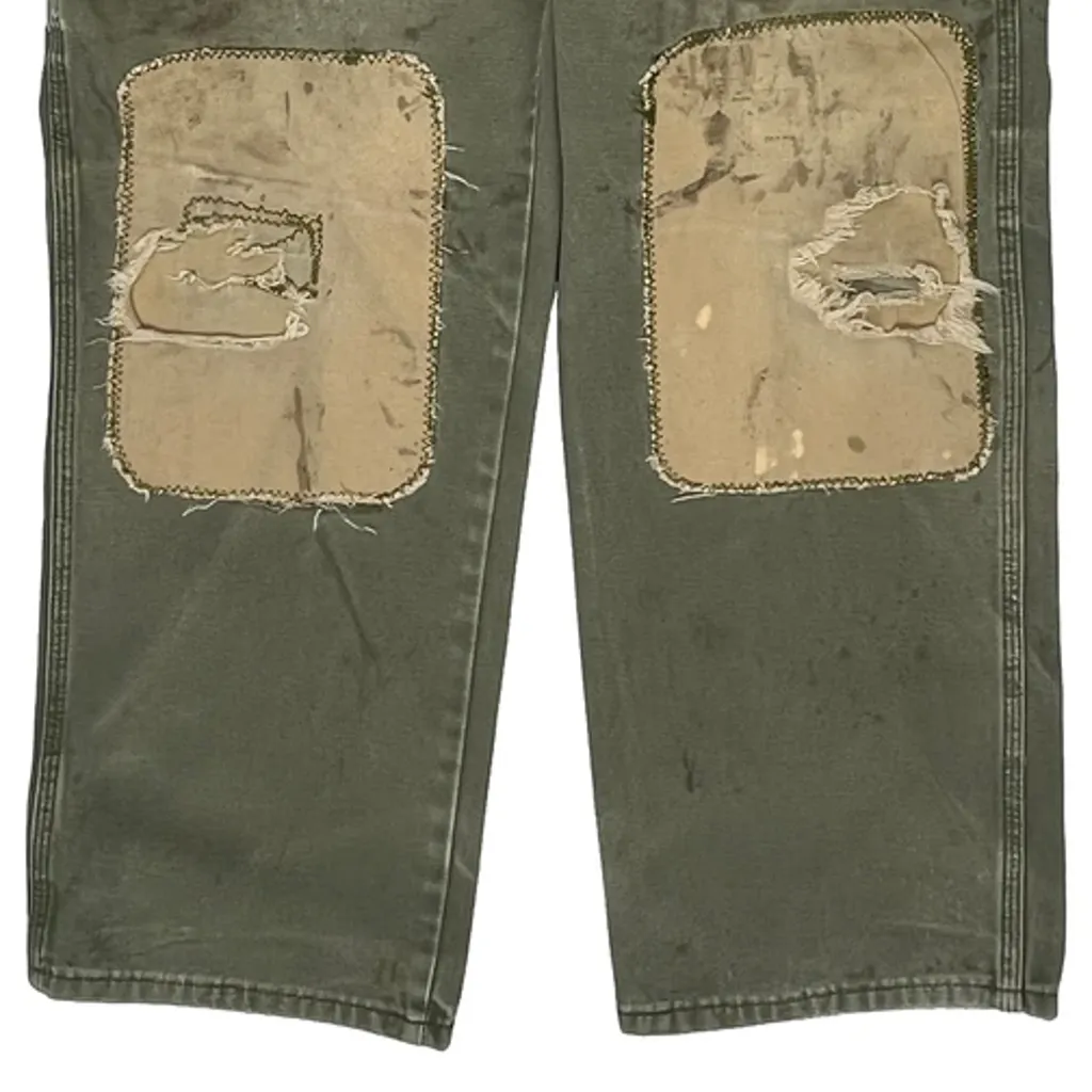 Thrashed Dickies Repaired Double Knee Carpenter Trousers - 32W 30L Green Cotton - Image 8