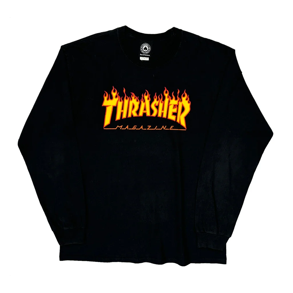 Thrasher Graphic Long Sleeve T-Shirt - Large Black Cotton