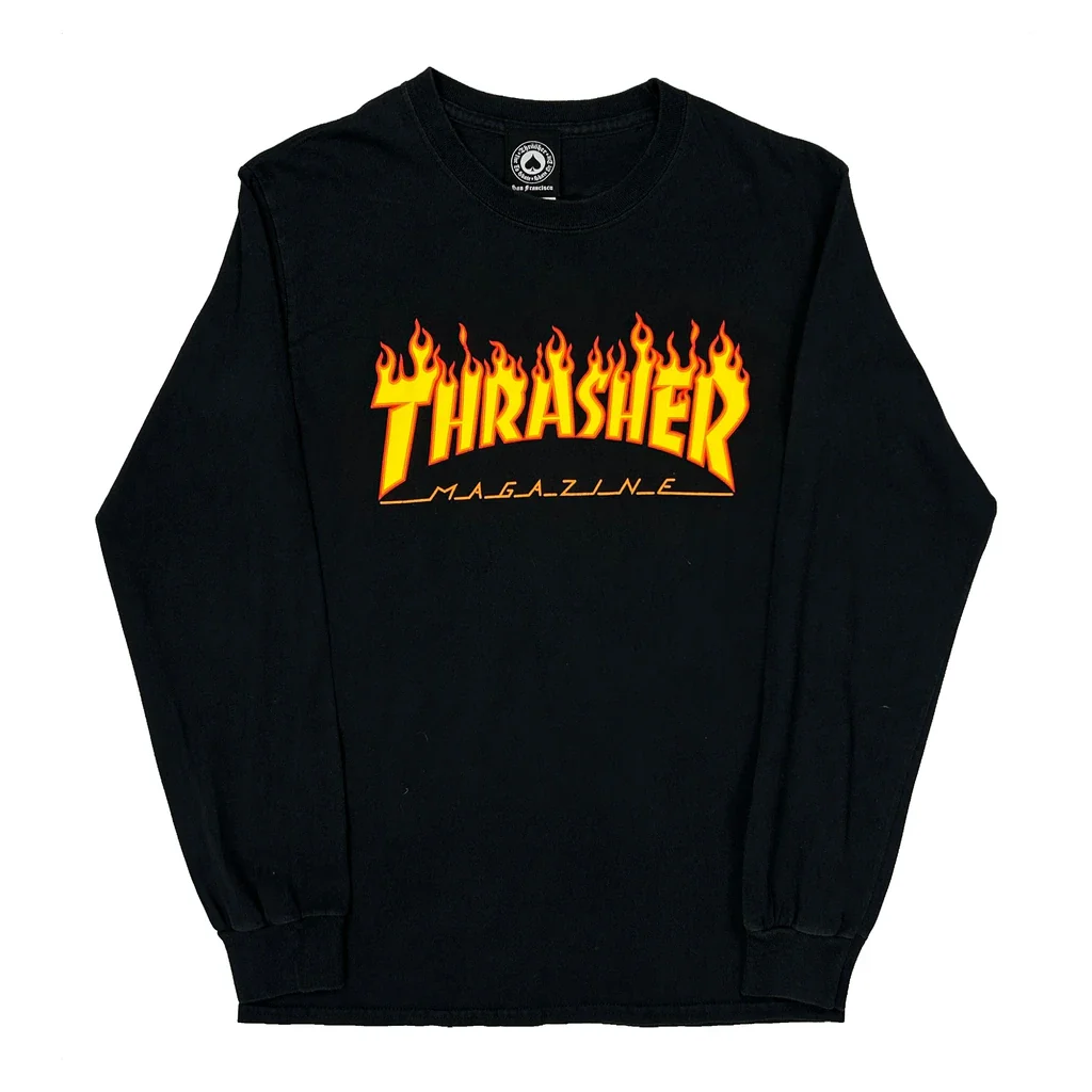 Thrasher Graphic Long Sleeve T-Shirt - Small Black Cotton