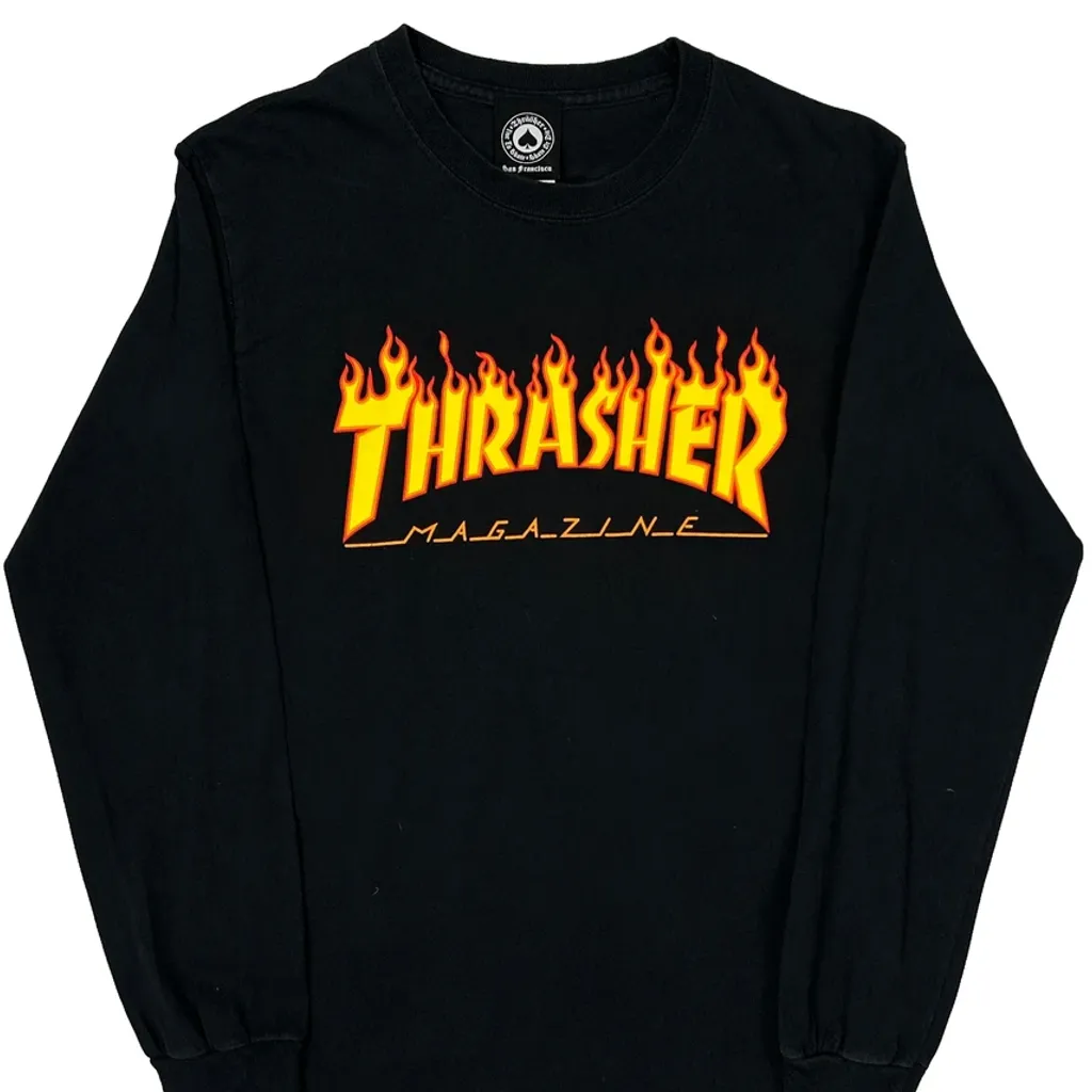 Thrasher Graphic Long Sleeve T-Shirt - Small Black Cotton - Image 4
