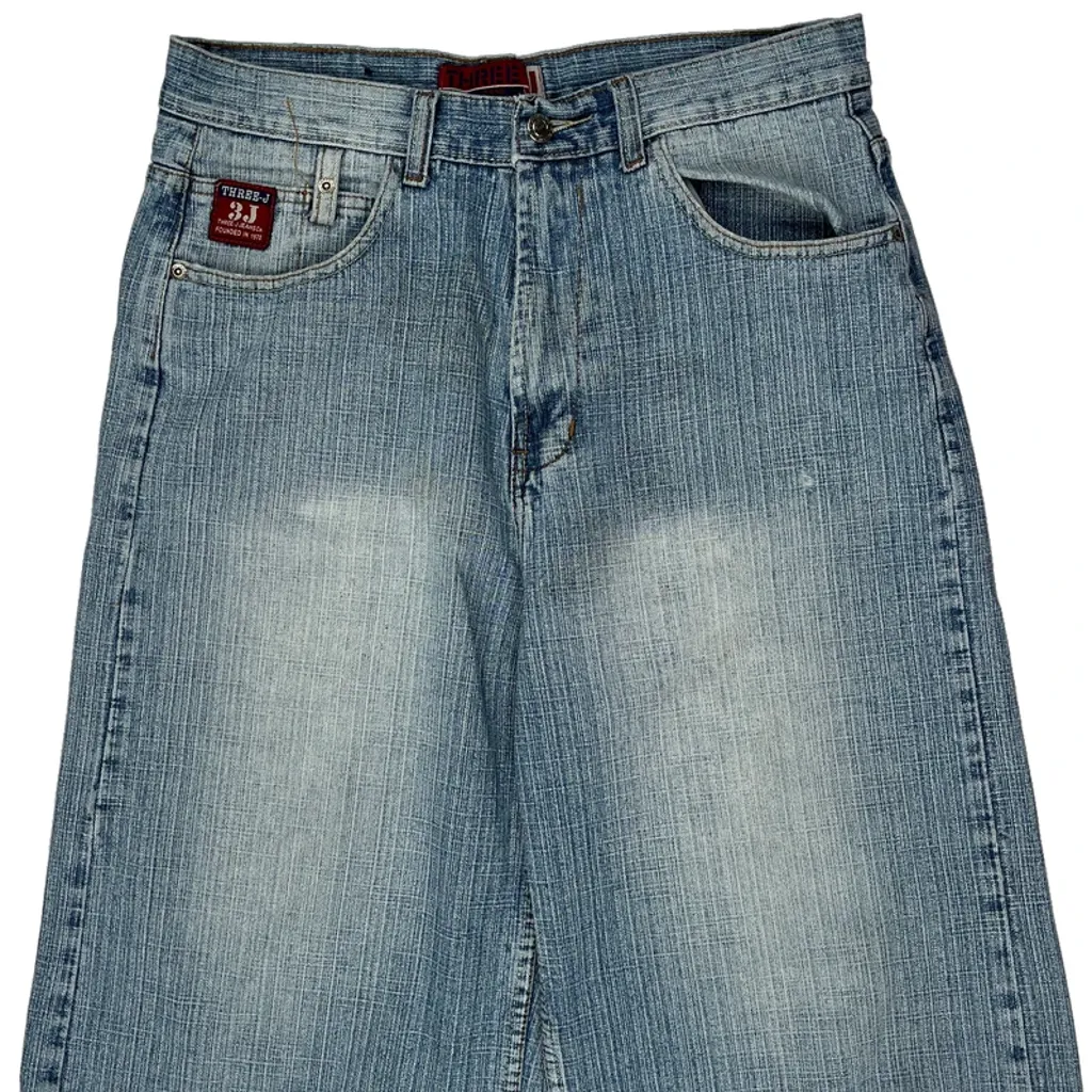 Three Baggy Denim Shorts - 32W 14L Blue Cotton - Image 10