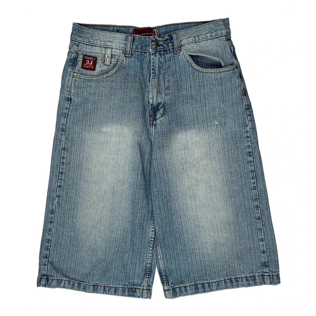 Three Baggy Denim Shorts - 32W 14L Blue Cotton - Image 2