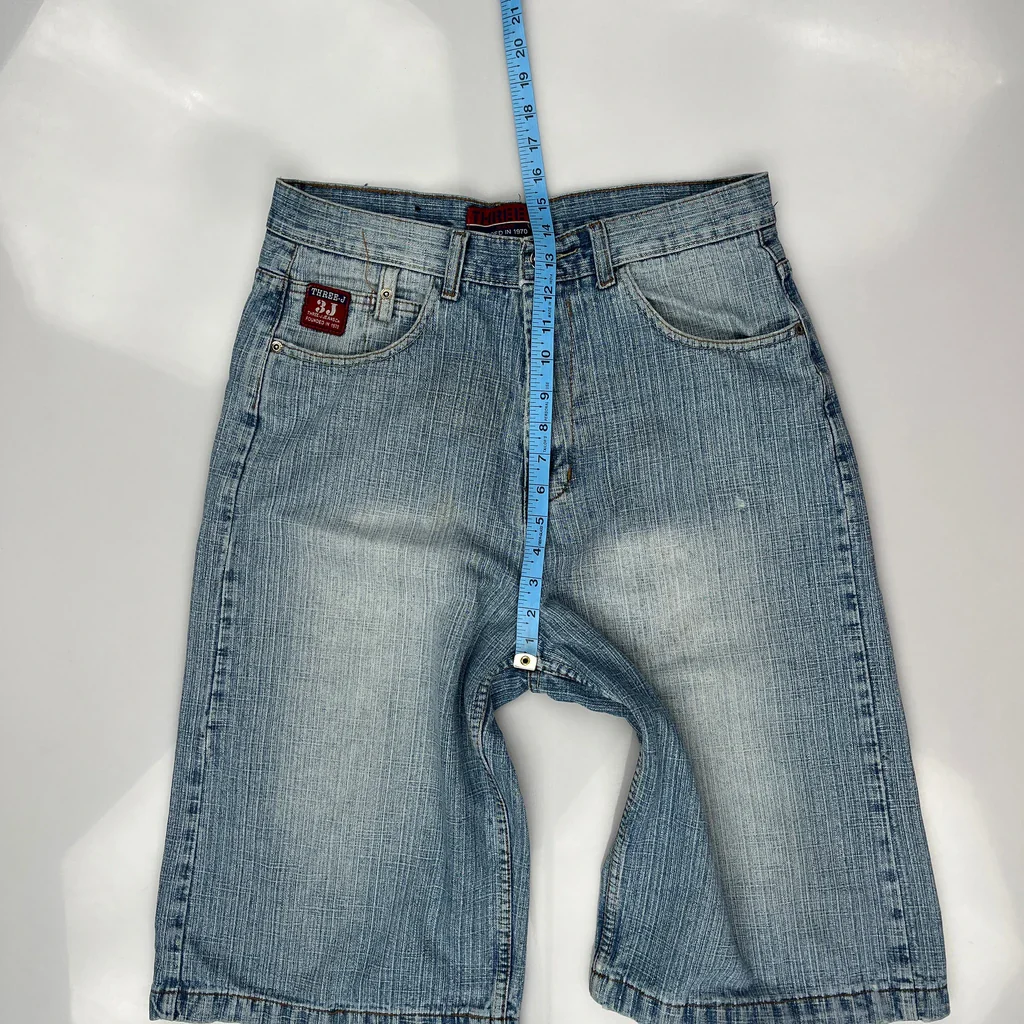 Three Baggy Denim Shorts - 32W 14L Blue Cotton - Image 4