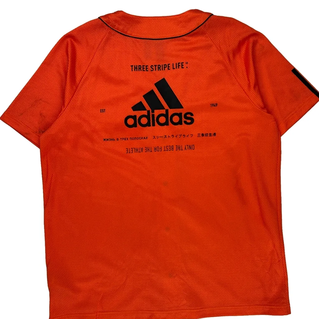 Three Stripe Life Adidas Graphic Jersey - Large Orange Polyester - Image 6