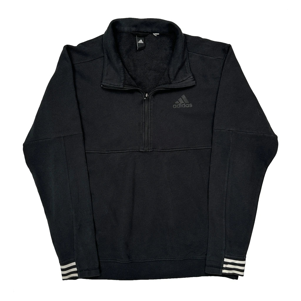 Three Stripes On Cuffs Adidas 1/4 Zip - Large Black Polyester