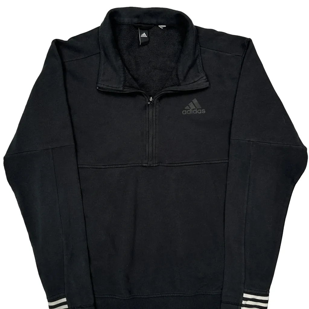 Three Stripes On Cuffs Adidas 1/4 Zip - Large Black Polyester - Image 5