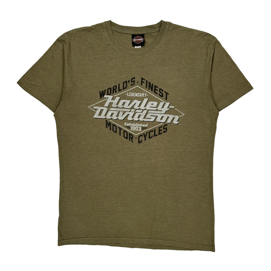 Thunder Mountain Harley Davidson Graphic T-Shirt - Small Green Cotton