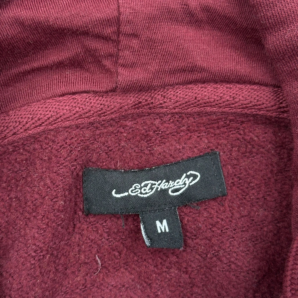 Tiger Design Ed Hardy Cropped Hoodie - Medium Burgundy Cotton - Image 3