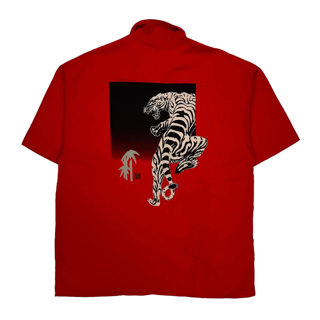 Tiger Design Koman Graphic Short Sleeve Shirt - XL Red Polyester - Image 2