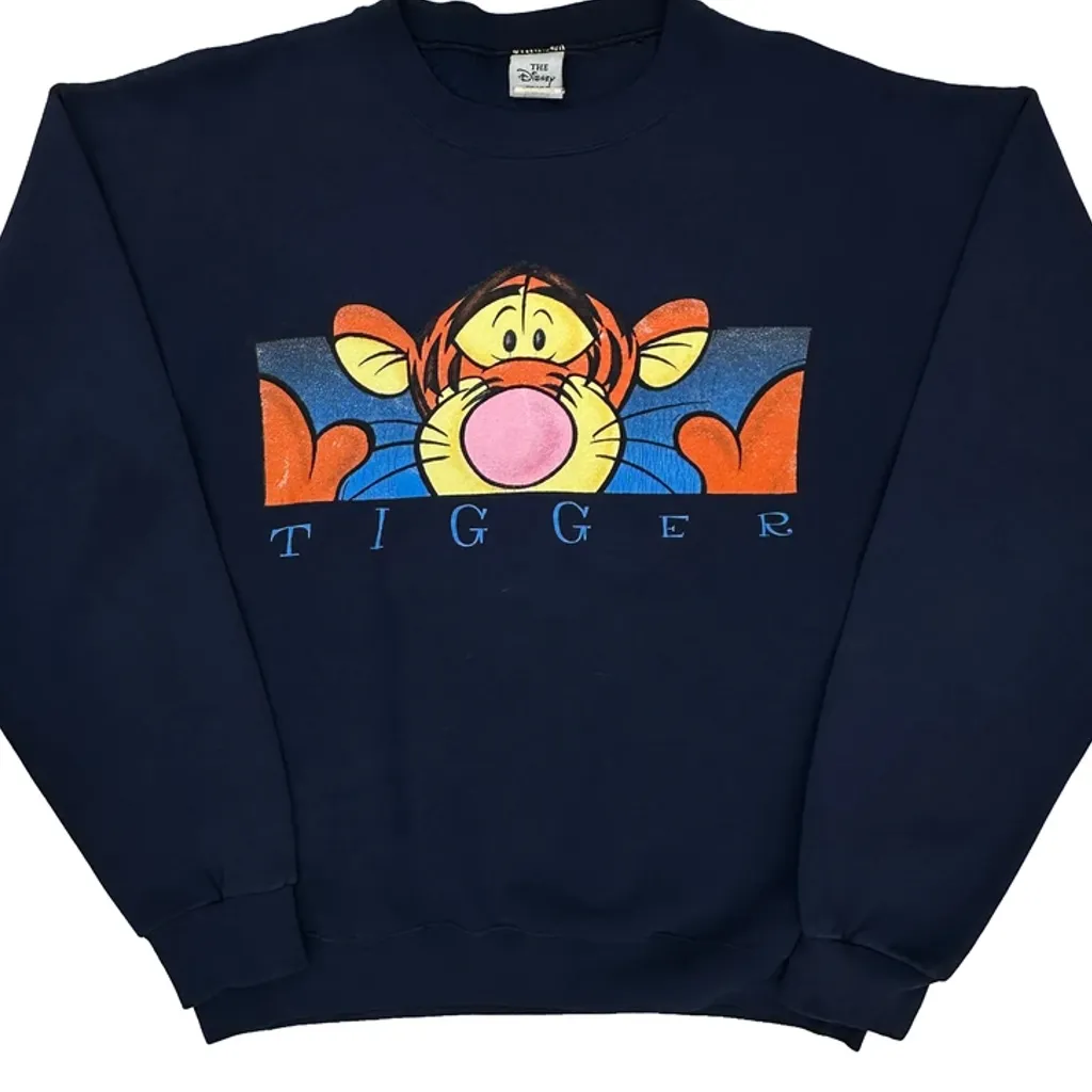 Tigger Disney Cartoon Sweatshirt - Large Navy Cotton - Image 5