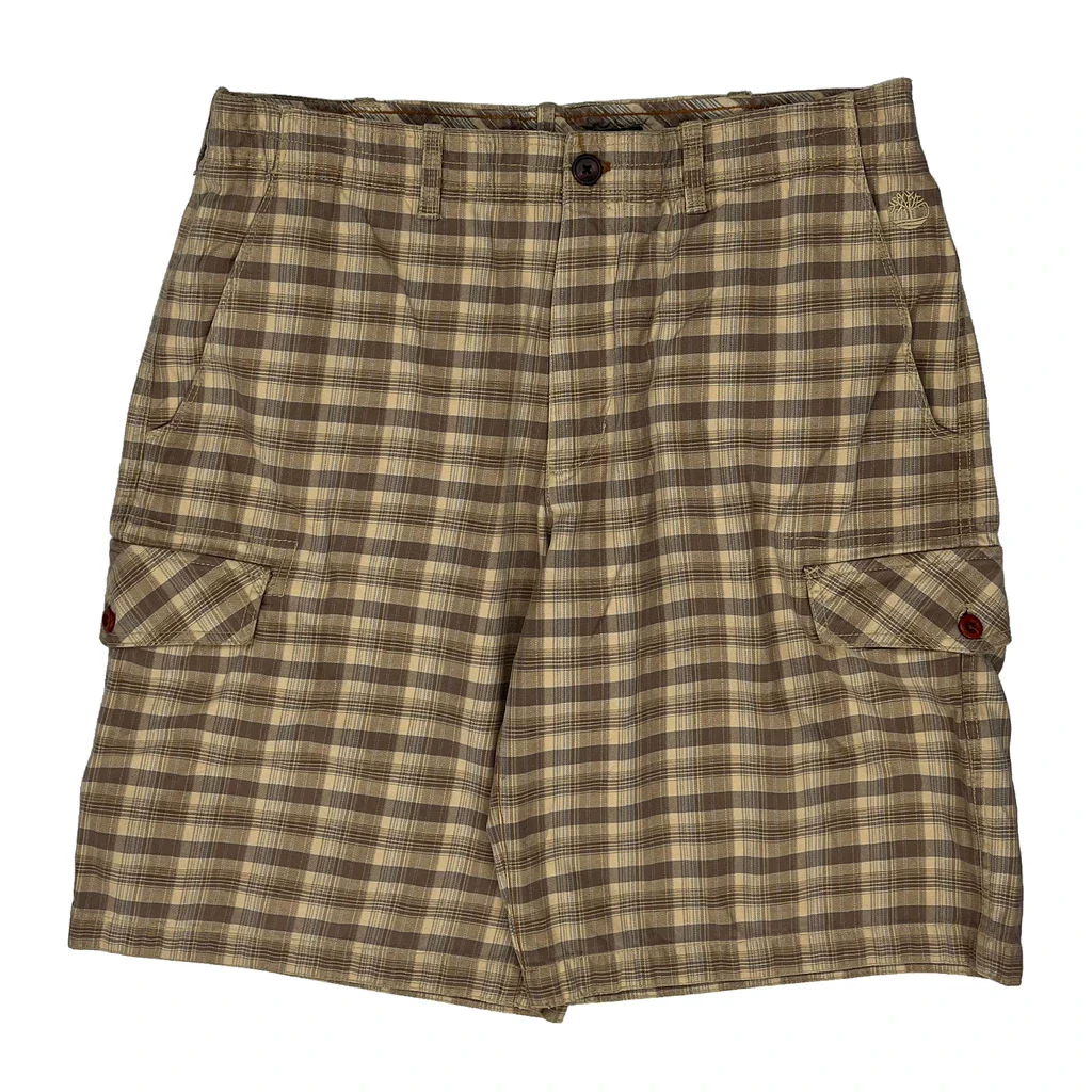 Timberland Checked Cargo Shorts - 34W 11L Brown Cotton - Image 2