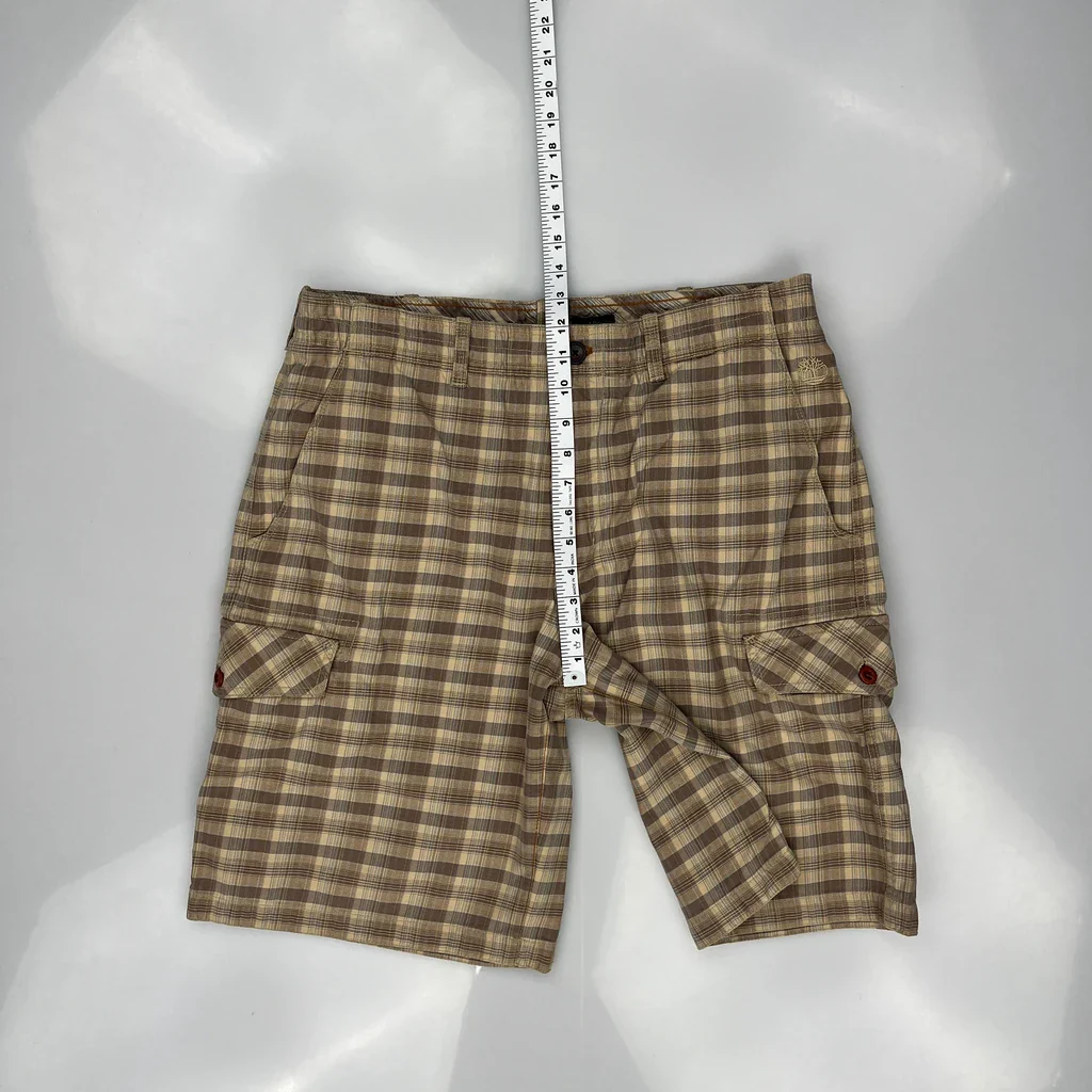 Timberland Checked Cargo Shorts - 34W 11L Brown Cotton - Image 4