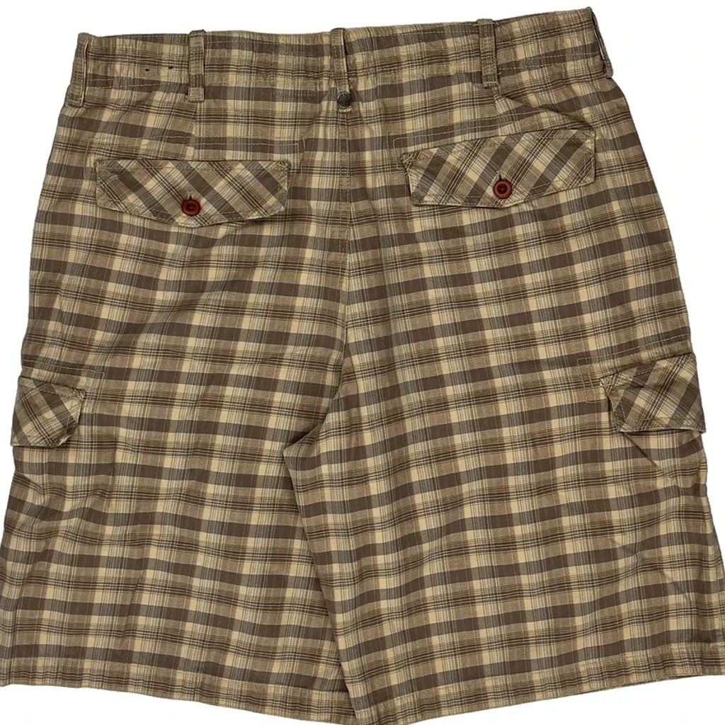 Timberland Checked Cargo Shorts - 34W 11L Brown Cotton - Image 7