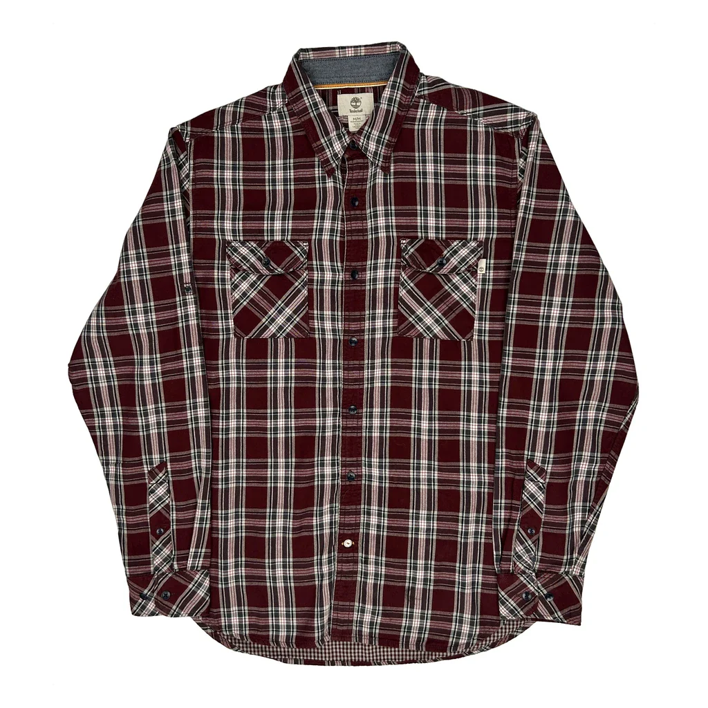 Timberland Checked Flannel Shirt - Medium Burgundy Cotton