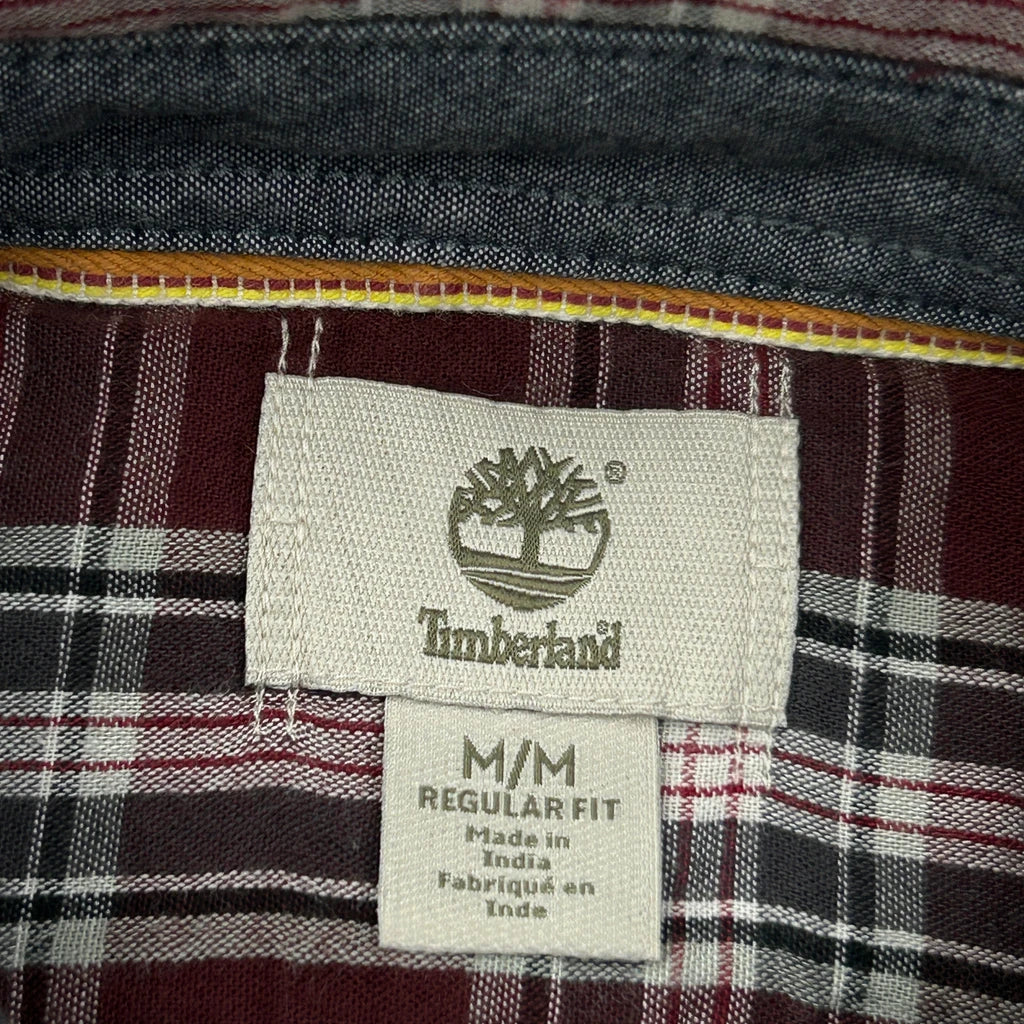 Timberland Checked Flannel Shirt - Medium Burgundy Cotton - Image 3