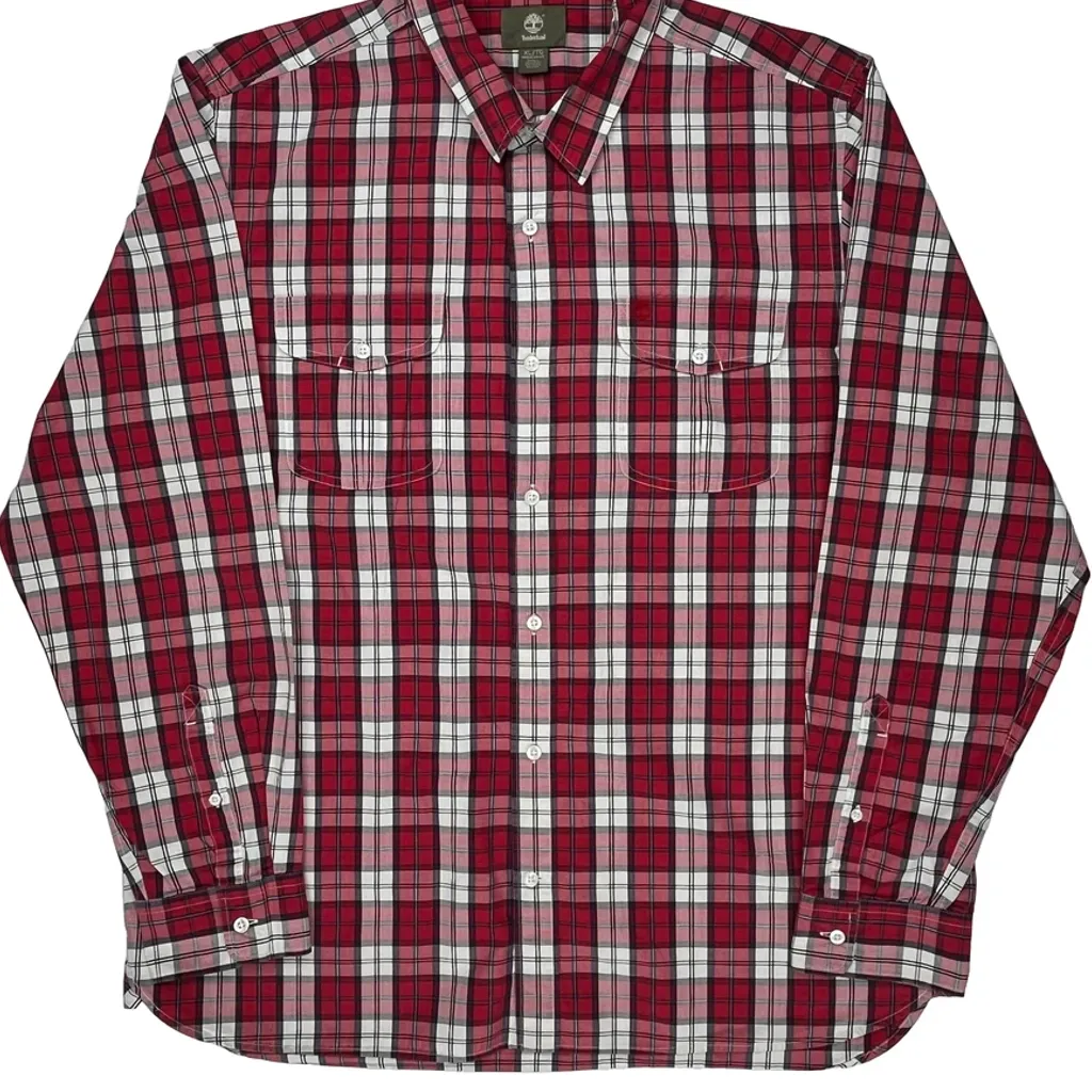 Timberland Checked Flannel Shirt - XL Red Cotton - Image 4