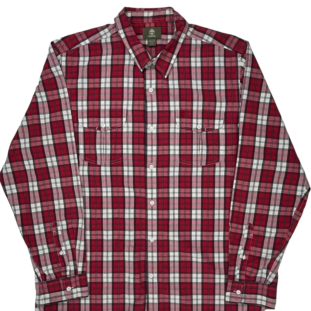 Timberland Checked Flannel Shirt - XL Red Cotton - Image 5
