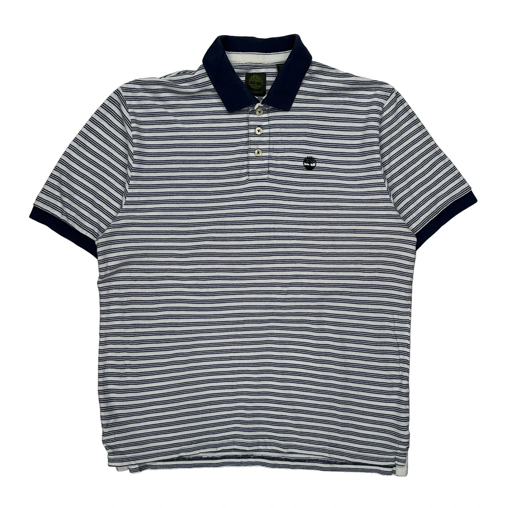 Timberland Striped Polo Shirt - Large Blue Cotton