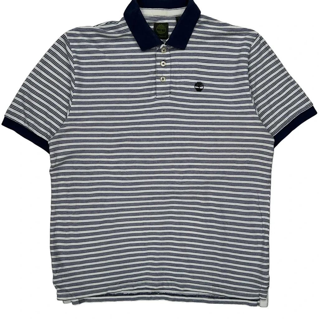 Timberland Striped Polo Shirt - Large Blue Cotton - Image 5
