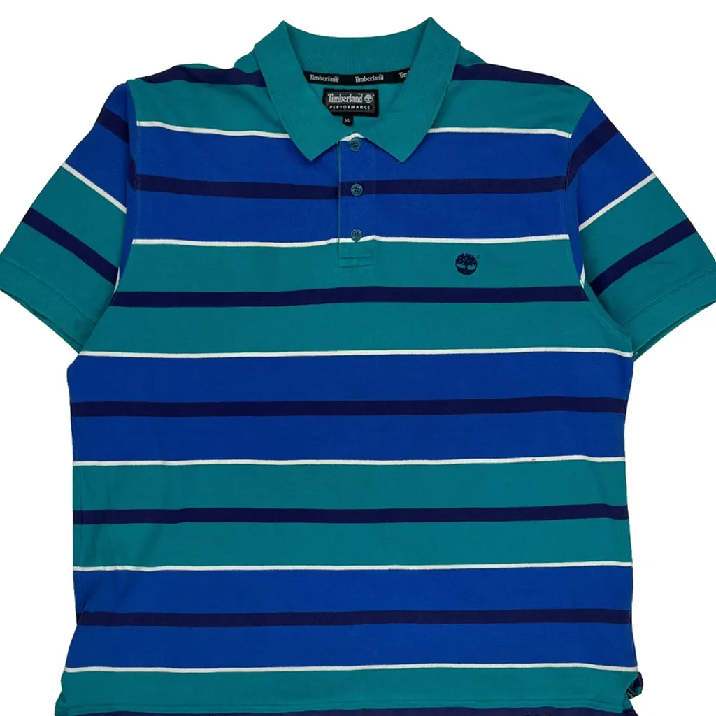Timberland Striped Polo Shirt - XL Blue Cotton - Image 4