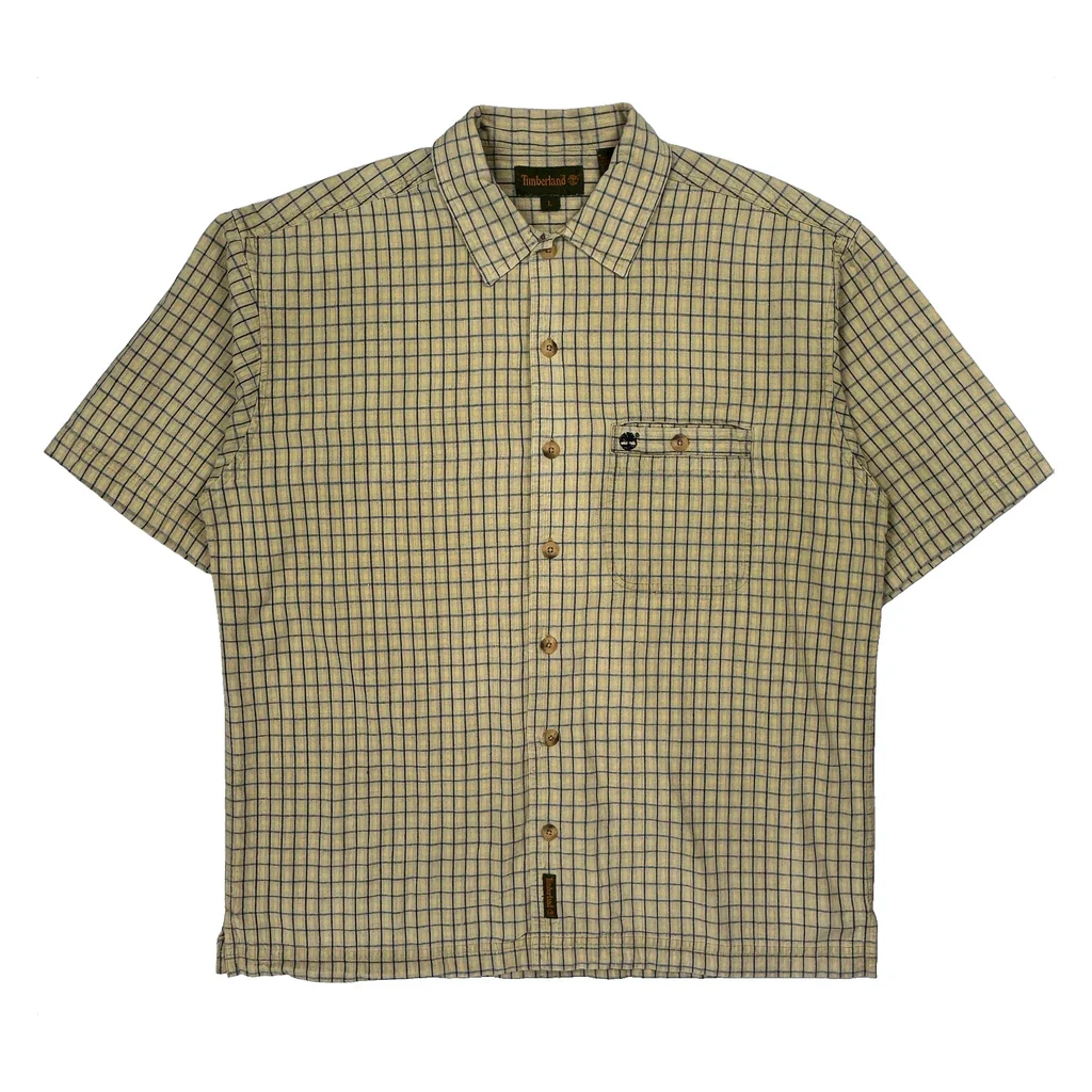Timberland Checked Short Sleeve Shirt - Large Beige Cotton