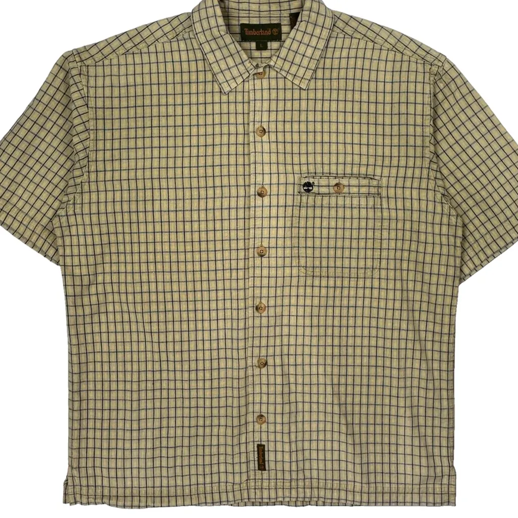Timberland Checked Short Sleeve Shirt - Large Beige Cotton - Image 4