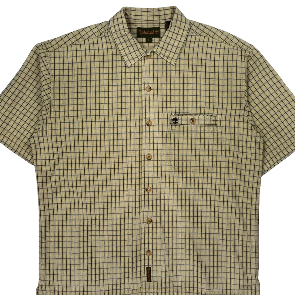 Timberland Checked Short Sleeve Shirt - Large Beige Cotton - Image 5