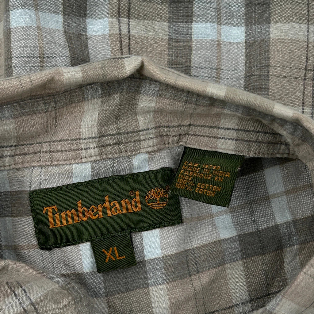Timberland Checked Short Sleeve Shirt - XL Brown Cotton - Image 3