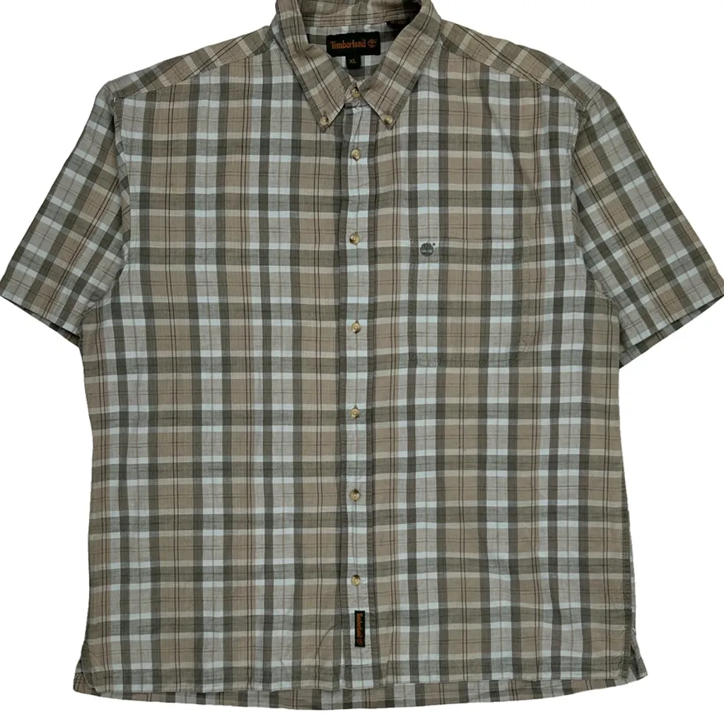 Timberland Checked Short Sleeve Shirt - XL Brown Cotton - Image 5