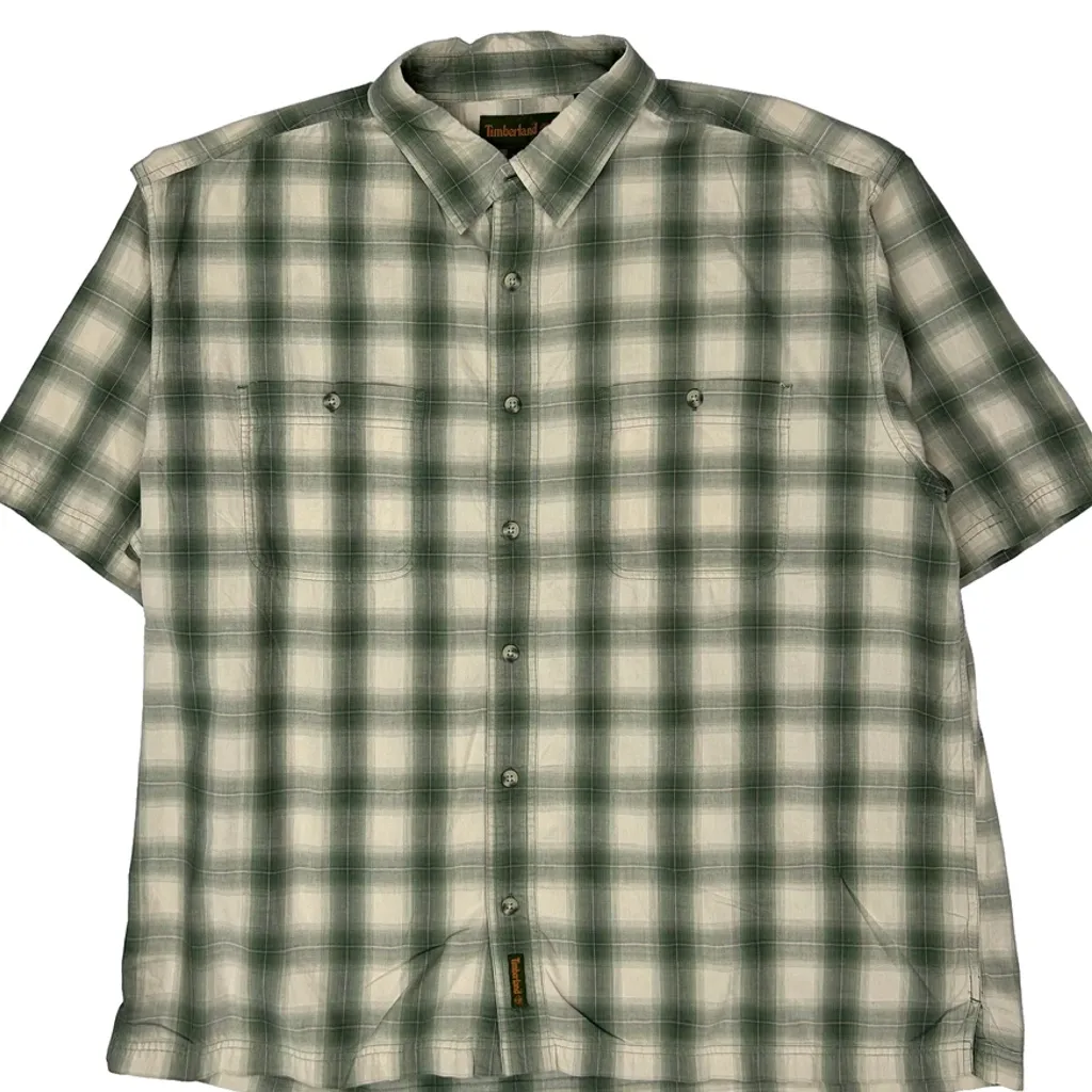 Timberland Checked Short Sleeve Shirt - 2XL Green Cotton - Image 5