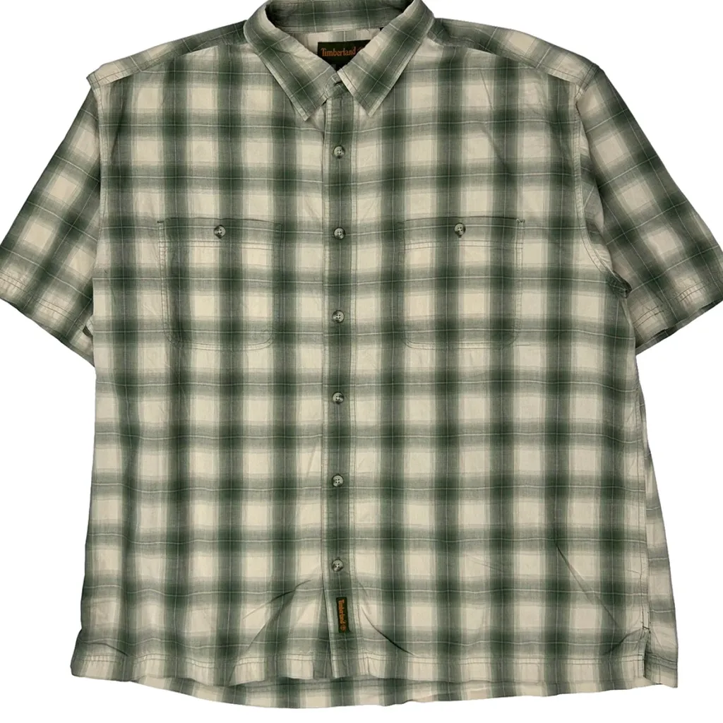 Timberland Checked Short Sleeve Shirt - 2XL Green Cotton - Image 6