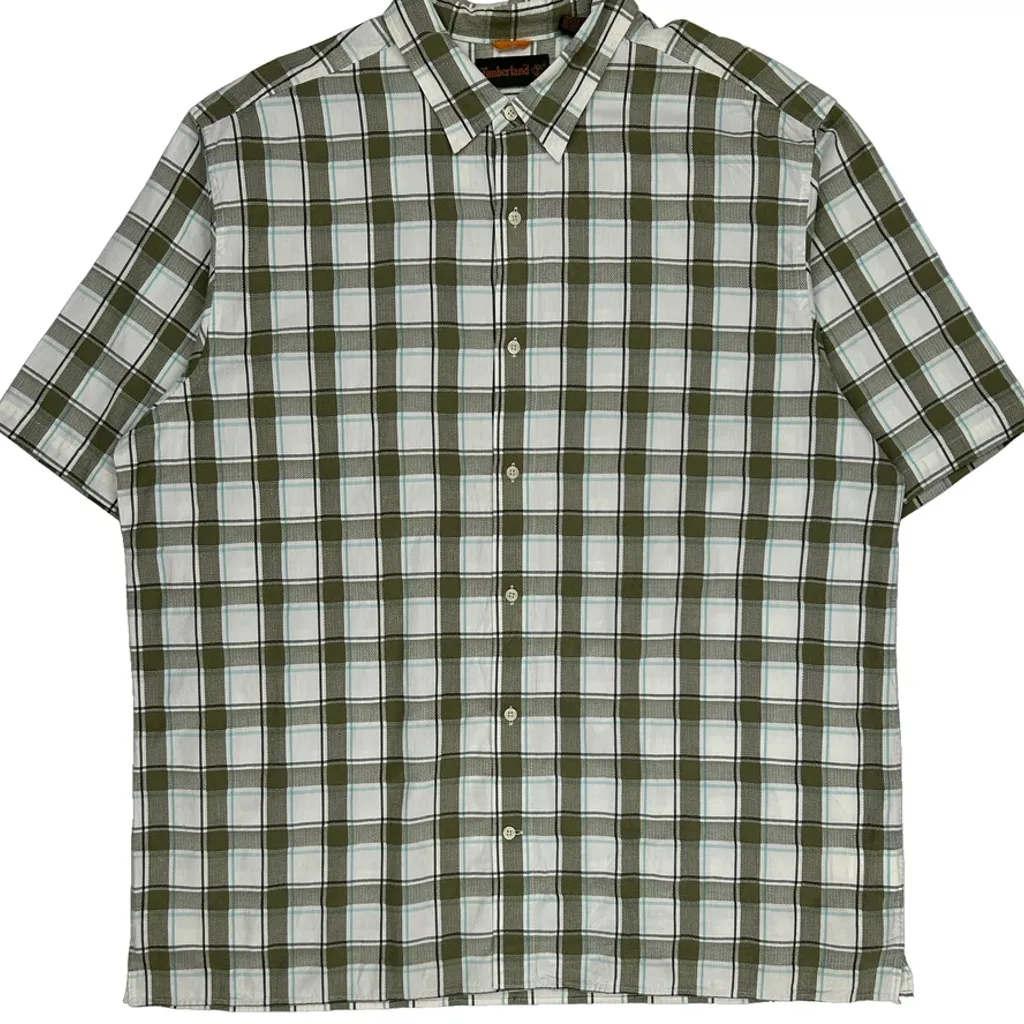 Timberland Checked Short Sleeve Shirt - 2XL Green Cotton - Image 6
