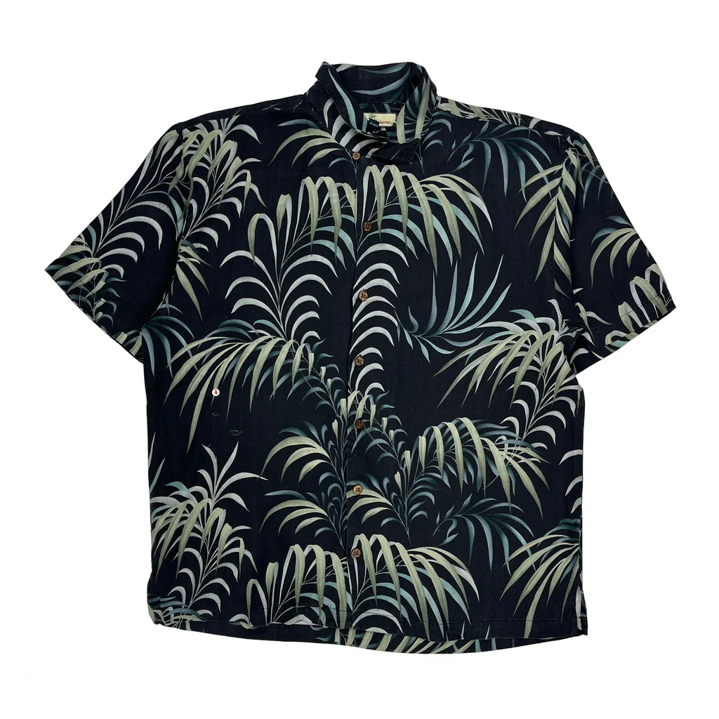 Tommy Bahama Floral Hawaiian Shirt - Large Black Silk