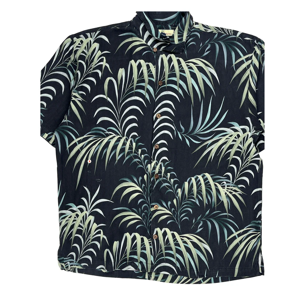 Tommy Bahama Floral Hawaiian Shirt - Large Black Silk - Image 2