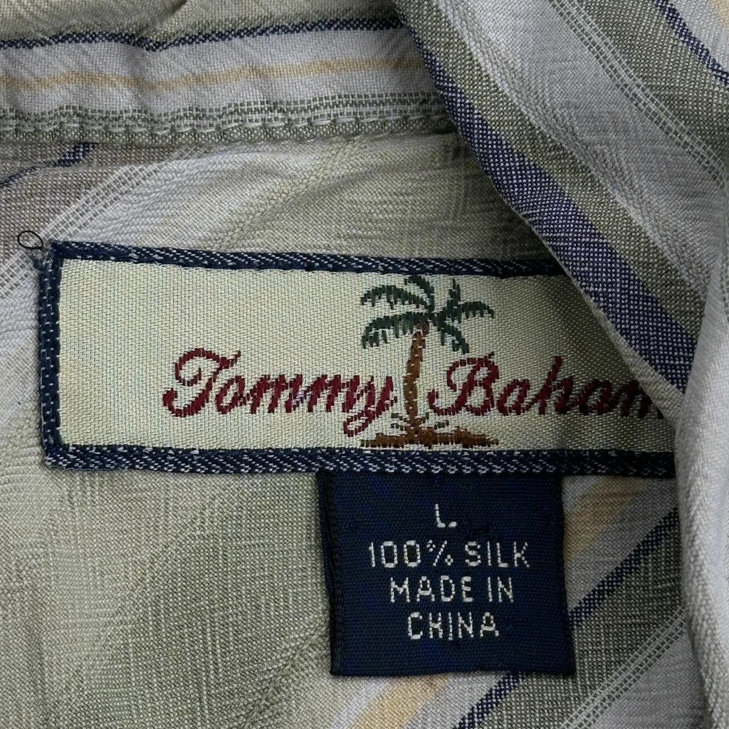 Tommy Bahama Striped Hawaiian Shirt - Large Green Silk - Image 3
