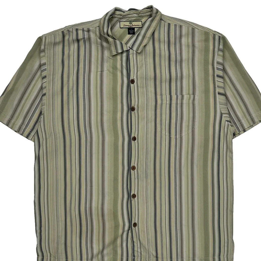 Tommy Bahama Striped Hawaiian Shirt - Large Green Silk - Image 5