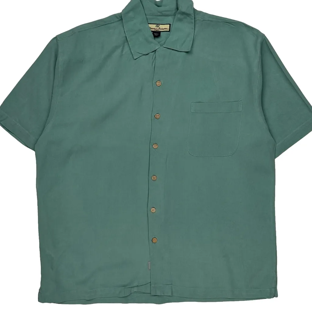 Tommy Bahama Hawaiian Shirt - Large Green Silk - Image 5