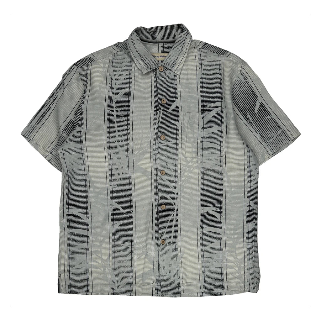 Tommy Bahama Striped Hawaiian Shirt - Large Grey Silk